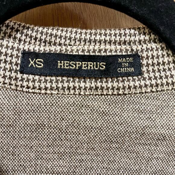 Hesperus Crop Top Women’s Size XS Collared Houndstooth Long Sleeve Brown Tan - Picture 4 of 9